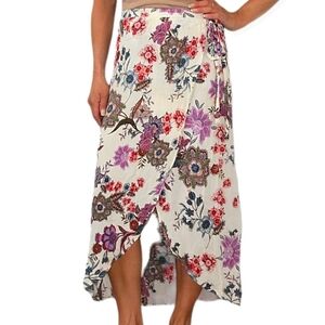 Patrons of Peace Wrap Floral Full Midi Skirt Extra Small Elastic Waist White